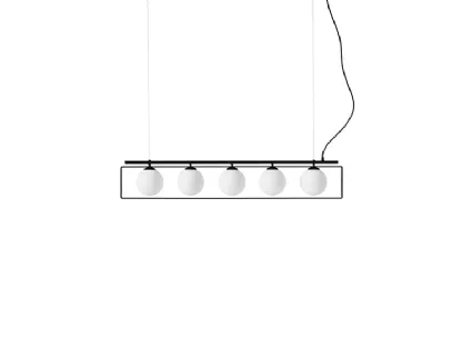 Lampada a sospensione Suspense in metallo con 5 sfere in vetro soffiato di Midj
