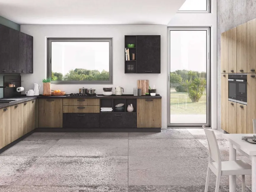 Cucina Moderna ad angolo Ambra 01 Rovere e Antracite di Net Cucine