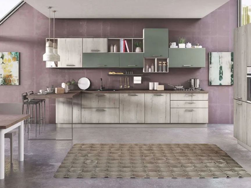 Cucina Moderna Ambra 04 Rovere Bianco e Verde Oliva di Net Cucine