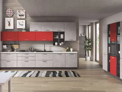 Cucina Moderna ad angolo Ambra 02 Grigio e Rosso di Net Cucine