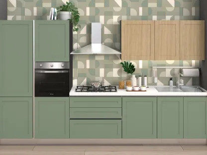 Cucina Moderna Dora 01 Verde opaco e Rovere naturale Net Cucine